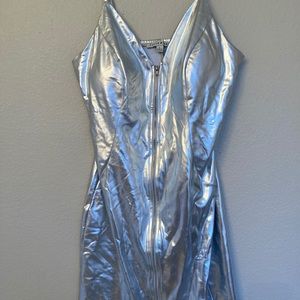 Holographic Chrome Zipper Dress